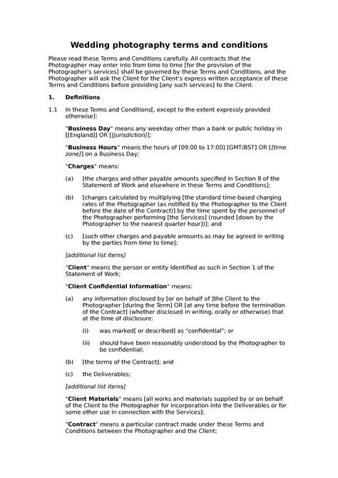 Wedding Photography Terms And Conditions Template